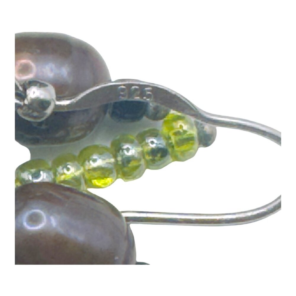 Sterling Genuine Pearl Dangle Earrings Biwa Pearls Feather Detail Beautiful Fun - Picture 7 of 7